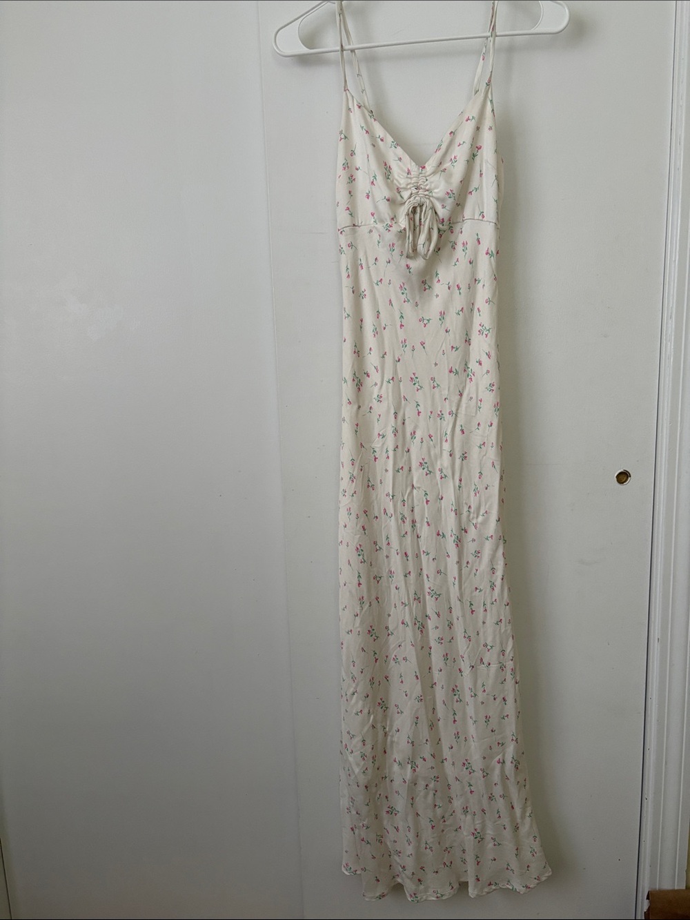 Wild Fable XXS Cream Floral Maxi Slip Dress with Tie Front
